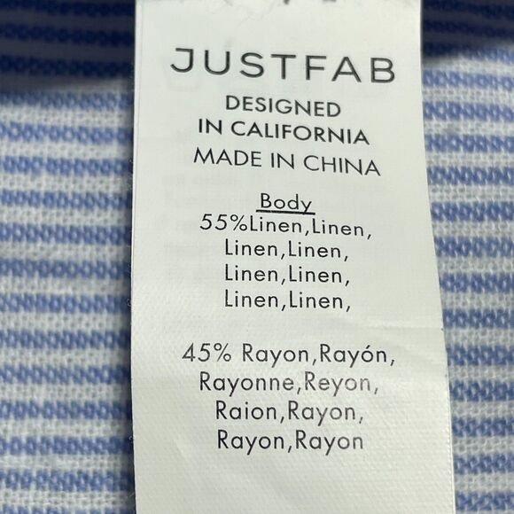 Justfab Striped Linen Blend Shirt Dress Sz XXL Blue White Button-Front Waist Tie - Picture 8 of 9